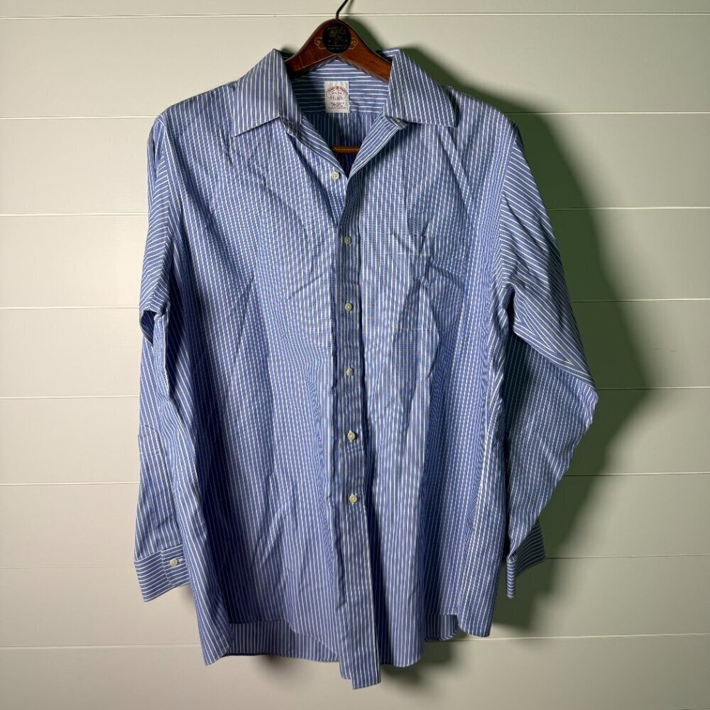 Brooks Brothers Button Down Men's Shirt 16 1/2- 34 Blue and White Stripe